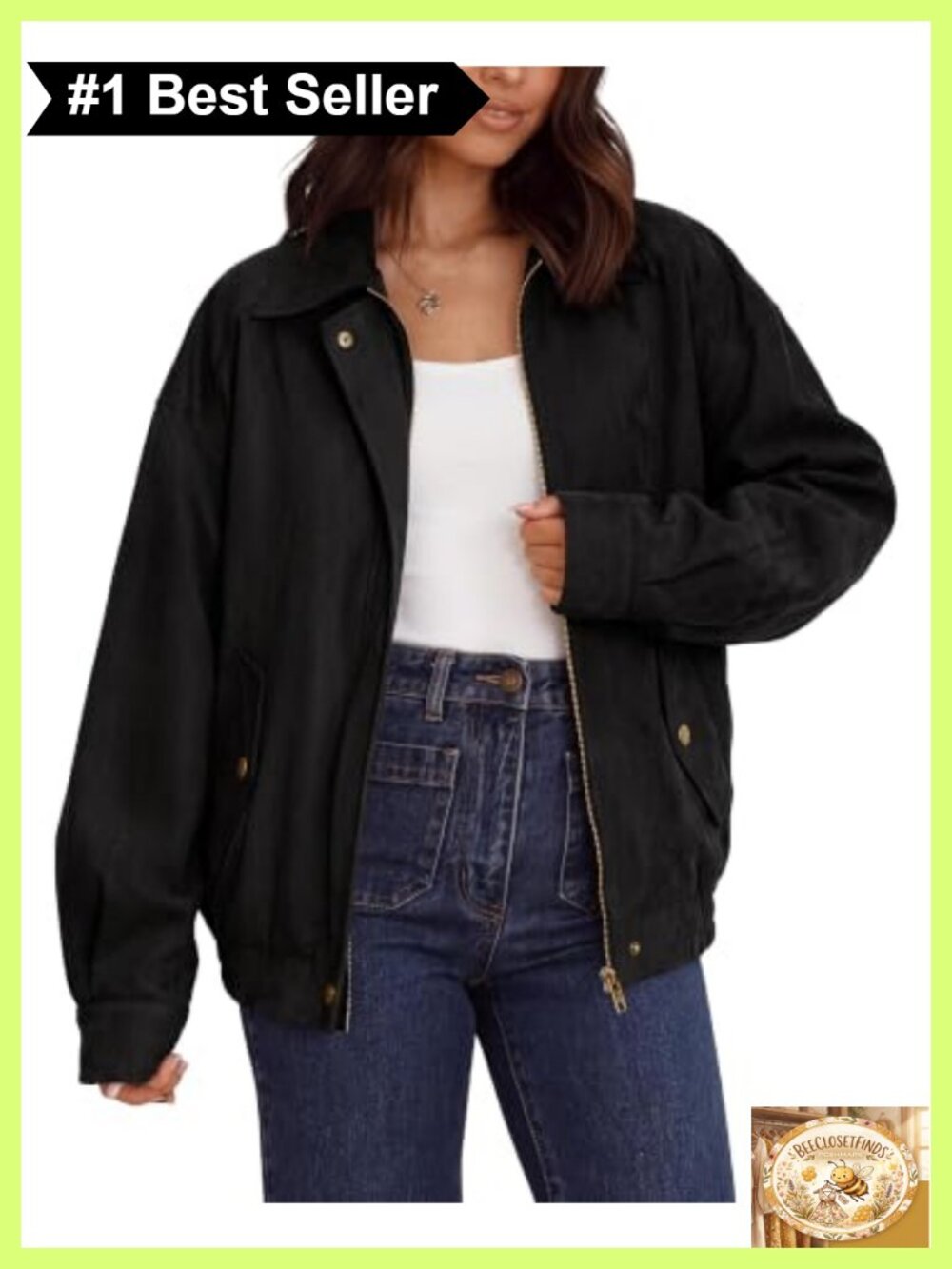 Faux Suede Jacket Women Long Sleeve Bomber Coat Oversized